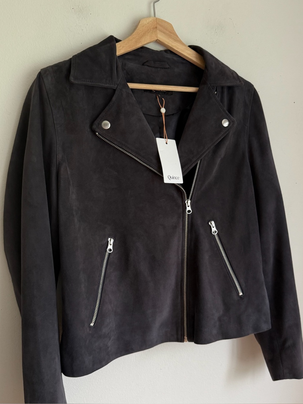 NWT Quince 100% Suede Biker Jacket in Charcoal Grey - Picture 10 of 13